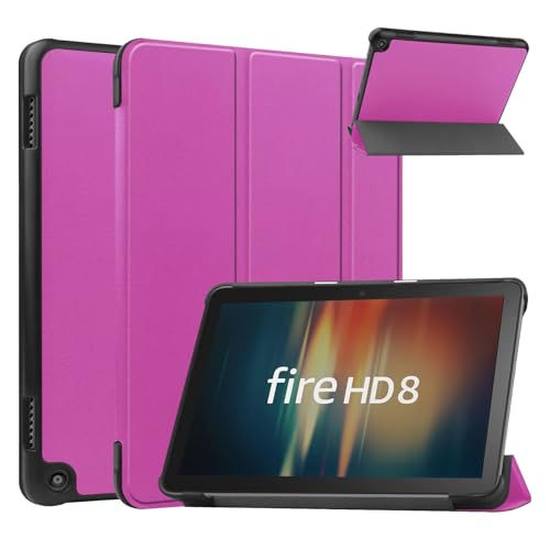 For Amazon Fire HD 8/8 Plus 8 専用ケース 耐衝撃 保護カバー 三つ折り スリープ/ウェイク機能付き 耐衝撃 防汚仕様 耐衝撃 四角強化 スリープ機能 マルチカラータイプ 保護ケース Fire HD 8 カバー (パープル)
