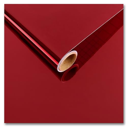 CRE8TIVE Papier Peint Miroir Adhésif Rouge Foncé Vinyle Adhesif Effet Chrome Amovible Papier...