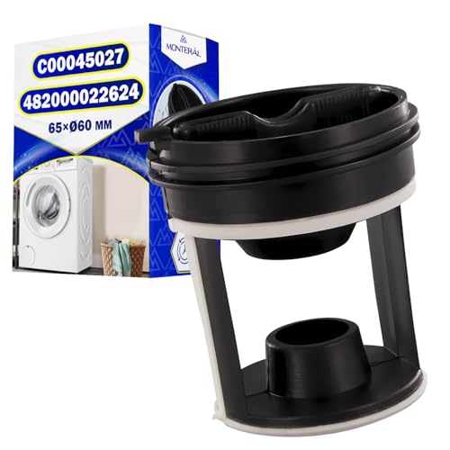 Pelusas Filtro Lavadora para Bomba Desague 65 x Ø 60 mm con el Código Original 045027 C00045027 para Indesit para Whirlpool - Garantía de 10 Años - MONTERAL