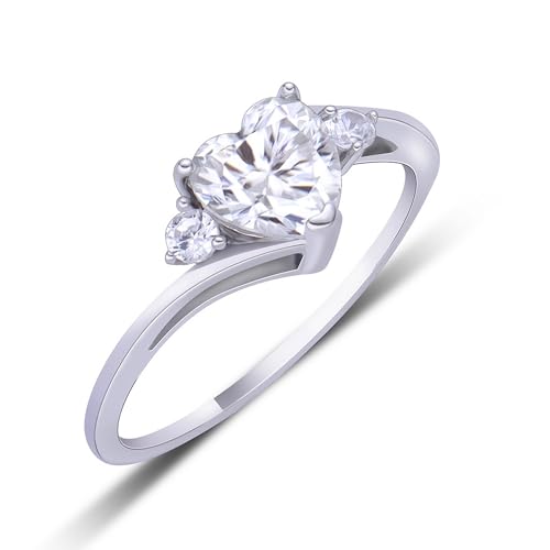secrezone Platium Plated 925 Sterling Silver Heart Moissanite Engagement Ring for Women Girlfriend, Heart Engagement Wedding Ring,Size 11,Valentine's Day Gift for Women Wife Girlfriend