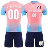 OPUTWDF Maillot de Foot Enfant Personnalis Ensemble Foot Enfant Adulte T Shirt et Shorts Maillot de Foot avec Nom Numéro Logo de l'équipe