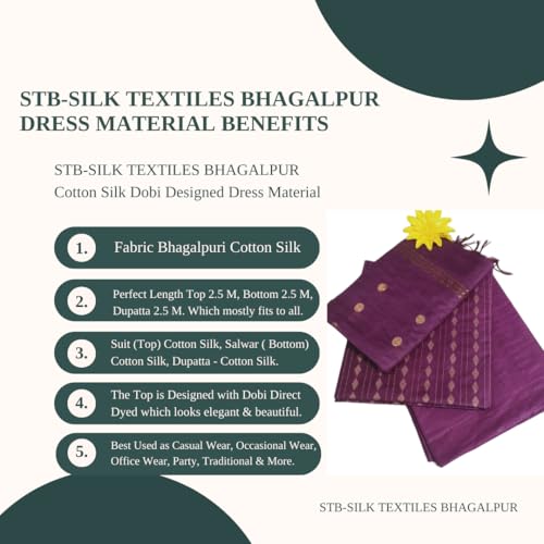 Image of STB-SILK TEXTILES BHAGALPUR Women's Bhagalpuri Cotton Silk Unstitched Salwar Suit Dress Material With Dupatta