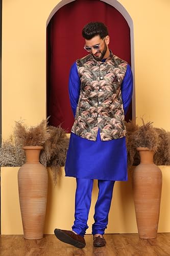 Image of Kurta With Churidar & Multicolor Nehru jacket Set