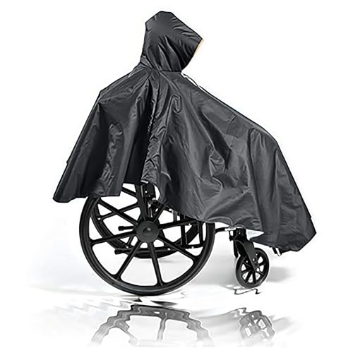 Fonakei Rollstuhlponcho für Erwachsene Elektrorollstuhlponcho mit reflektierenden Streifen Einheitsgröße geeignet für Menschen mit Behinderungen und ältere Menschen (Schwarz)