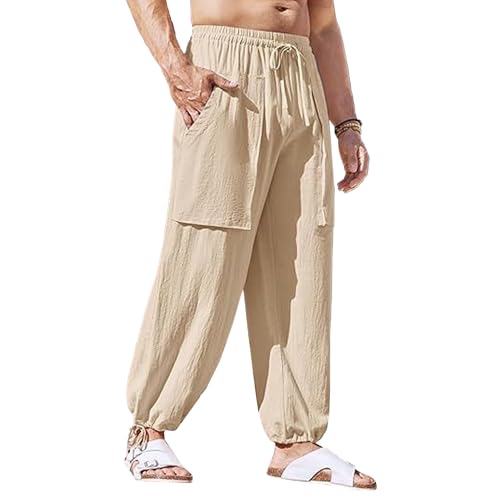 Pantalón para hombre de lino y algodón estilo casual miniatura 1