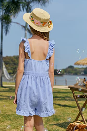 Valphsio Girls Solid Sling Jumpsuits Rompers Flutter Sleeve Button Shorts Overall #TOP7