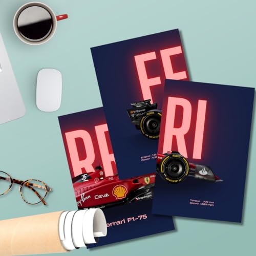 Image of Good Hope Ferrari F1 Car Poster 3 Piece Car Split Posters Set for Room, Wall Art Home, Office, Living Room, Bedroom, Sports and Study A4 Formula1 Posters Wallpaper Sticker Wall Decorations