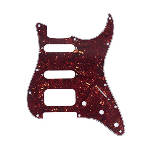 Musiclily Pro 11-Hole Round Corner HSS Guitar Strat Pickguard Humbucker for USA Mexican Stratocaster 3-screw Humbucking Mounting Open Pickup, 4Ply Vintage Tortoise