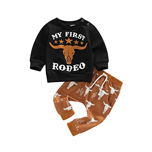 Image of Western Baby Boy Clothes Mama's Little Man Sweatshirt Cow Print Top Pants Set 2Pcs Fall Winter Clothes Set