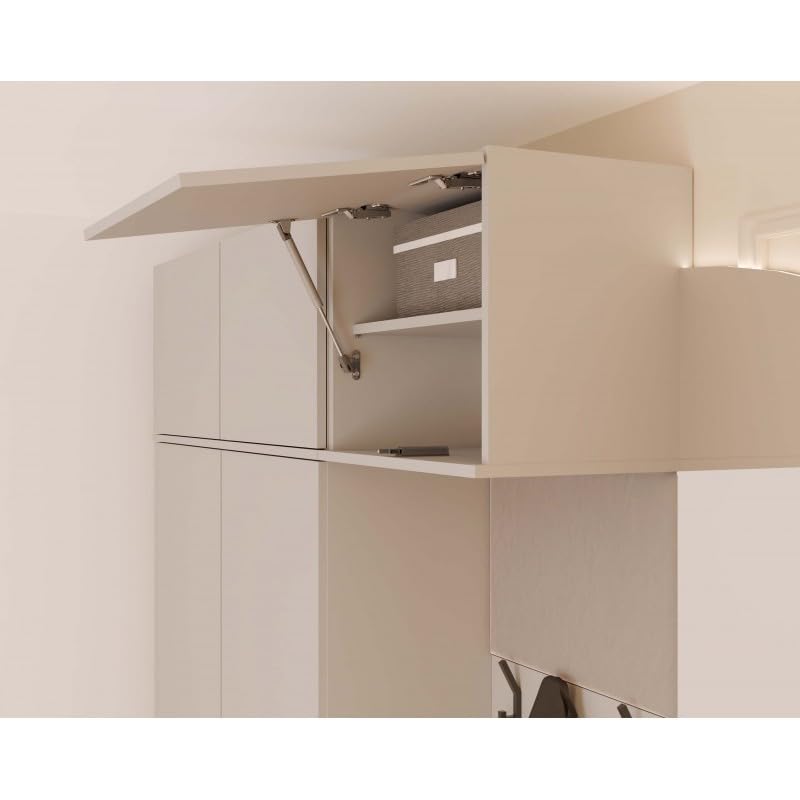 CDF Garderobenschrank Flurschrank mit 1 Tür für Schuhe und Jacken Stauraumschrank mit Kleiderstange - Modern Dielenschrank mit Ober- und Unterschrank für Büro Flur Wohnen – 238 cm Kaschmir