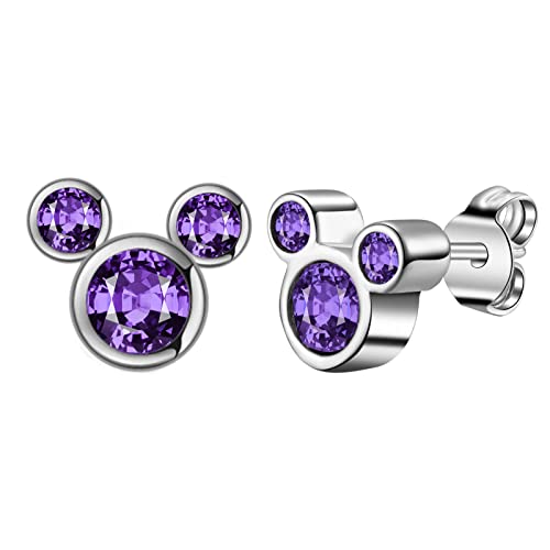 Mouse Shape Stud Earrings 925 Sterling Silver Stud Earrings for Women Jewelry (Mouse Purple)