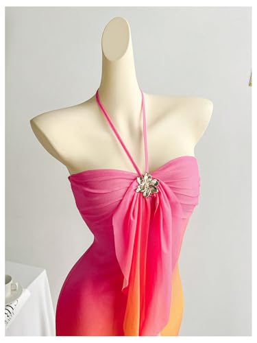 GORGLITTER Women's Metallic Floral Ombre Cocktail Maxi Dresses Halter Sunset Fishtail Bodycon Long Dress4