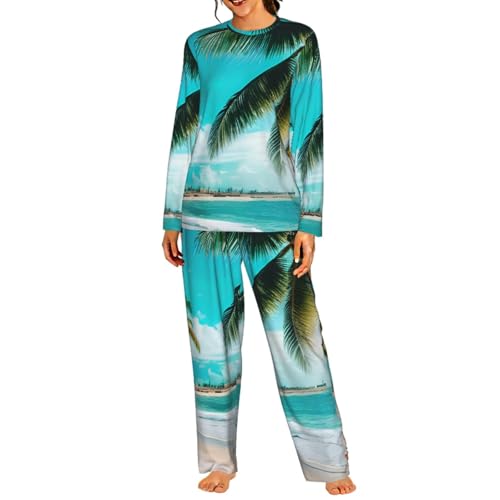 Ensemble de pyjama élastique et doux imprimé plage pour nuits confortables