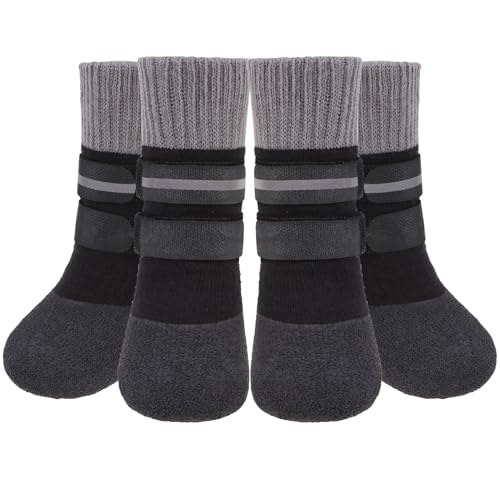 KOOLTAIL Anti Slip Winter Dog Socks to Prevent Licking Paws, Waterproof Snow Rain Long Dog Boots&Paw Protector, Warm Grippy Booties Reflective Double Straps for Hardwood Floor, Small Medium Large Dogs