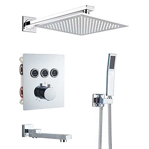 Robinet thermostatique de douche murale avec mitigeur de baignoire et pommeau effet pluie