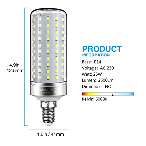 Yiizon LED E14 25W lampadine di Mais LED, 120W