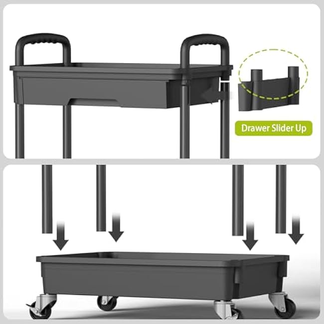 3 Tier Rolling Cart Organizer,Laundry Room Bathroom Organizers and Storage Office Shelves Mobile Shelving Unit Kitchen Trolley Cart with Wheels for Art,Craft,Diaper,Bedside,Snack(Black)-zk4J9fEC