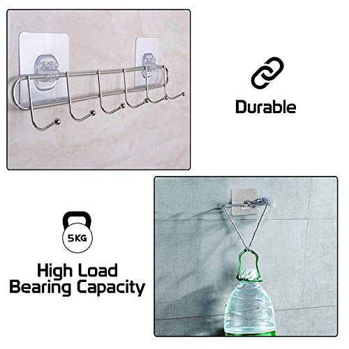 Image of iSTAR Heavy Duty Adhesive Wall Hooks Rack | No Drill Multipurpose Kitchen & Bathroom Organizer | Strong Self Adhesive Hanging Hooks for Towels, Utensils, Clothes, Bags (6 Hooks) - Silver