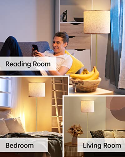 Floor Lamp, Boostarea Standing Lamp, 15W Led Floor Lamp With 3 Dimmable Levels, Simple Standing Lamp With Linen Lampshade, On/Off Footswitch, Tall Floor Lamps For Living Room/Bedroom/Office/Boho, Gold #TOP5