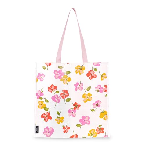 kate spade new york Bolsa de compras reutilizável, sacola de supermercado com alças de ombro, bolsa grande dobrável, amores-perfeitos de primavera