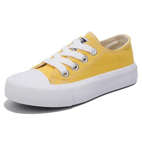 Girls and Boys Low Top Comfortable Canvas Kids Lace up Sneakers Yellow