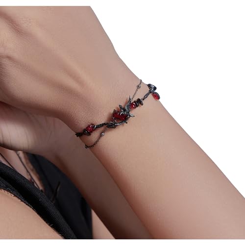 original design hip hop style Red beaded bracelet Gothic Black Crow bracelet Ladies Holiday party gift M33633
