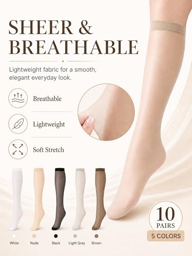 Image of Geyoga Knee High Stockings for Women Sheer Nylon Socks