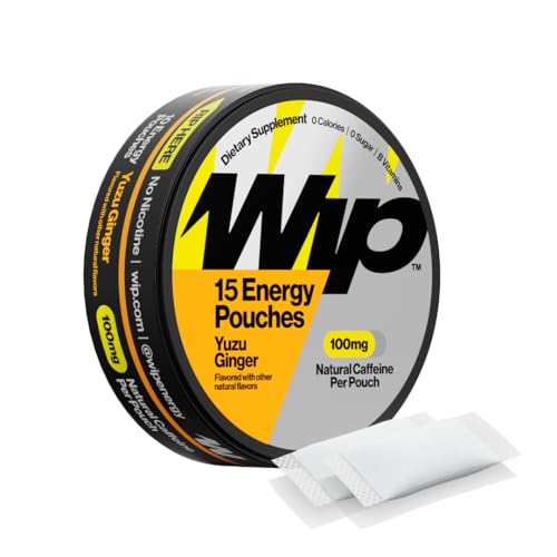 Image of Wip Energy Pouches, Sugar Free Blend with 100 MG Natural Caffeine, B Vitamins, Minerals & L Theanine for Energy Support, Pre Workout for Active Lifestyles, Yuzu Ginger, 1 Can, 15 Pouches Each