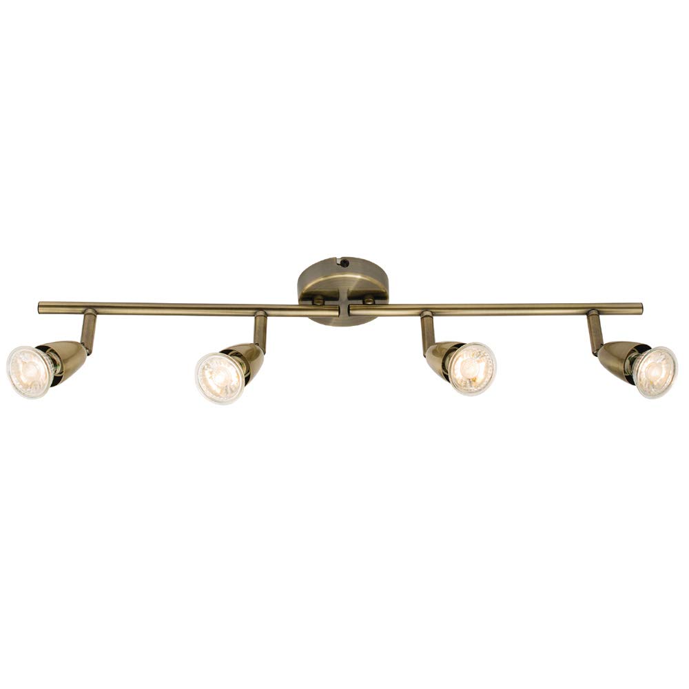 Loops Light 4X 50W Gu10 | 605Mm Wide Adjustable Quad 4X Bulb Ceiling Bar Spot | Antique Brass | Kitchen Island Worktop/Shop Commercial Down Lamp| Moving Head Tilting & Rotating Head | Led & Dimmable