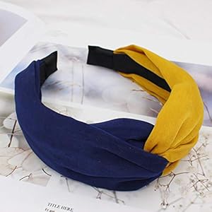 Dames hoofdband Twist haarband Dames Bow Knot Cross Tie Girl Headwrap haarband hoepel, blauw en geel, maat past iedereen