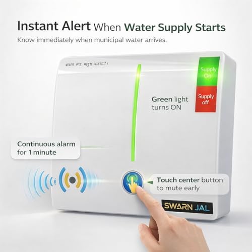 Image of Municipal Water Supply Alarm with Pressure Sensor from Swarn Jal, Water Supply Alarm, Shock Proof, Dual Buzzers, Powered by 2 AA Cells | Up to 2 Years Battery Life, 1 Year Warranty