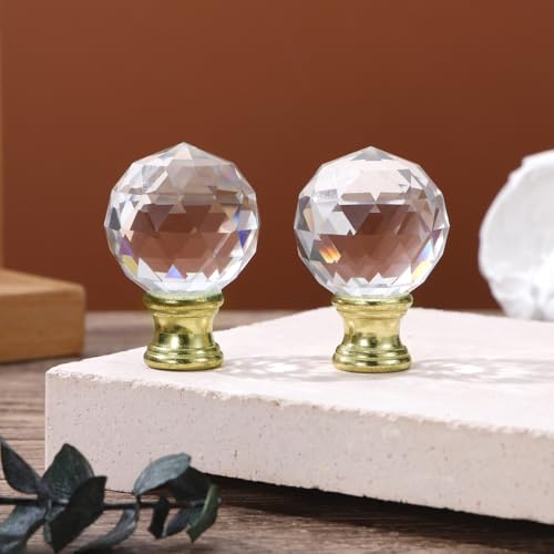 Image of jojofuny Gold Lamp Finial Screw on Decorative Lamp Topper Accessories for Table Floor Desk Lamps 1.57X1.02X1.02 Inch Artificial Crystal Sphere Lighting Set of 2
