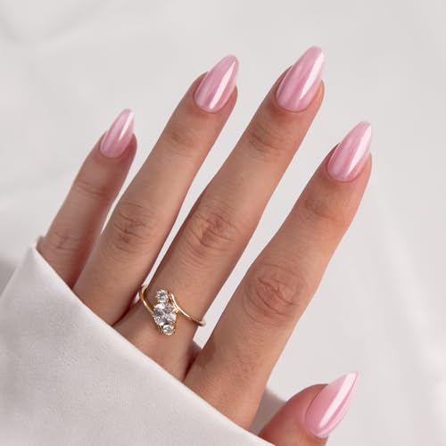 Light Pink Chrome Glazed Donut Press on Nails Short - GJZEZ Soft Gel...