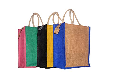 Image of MONTISA Jute Bags for Lunch | Jute Tote Bag | Jute Tiffin Bags | Jute Bags with Zip | Jute Carry Bag | Trendy Shopping Bag | Jute Bag Medium Size - Yellow-Green-Natural (14x12x6 Inch) (Pack of 3)