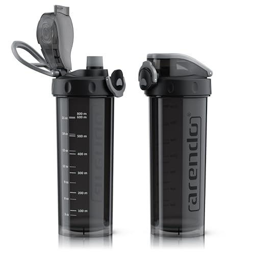 Arendo - Trinkflasche mit Deckel OneClick Verschluss – 800ml Füllmenge Skala Markierungen – Spülmaschinen geeignet – Eiweiß Shaker Protein Shaker – Proteinshaker für Freizeit Sport Fitness Arendo - Trinkflasche mit Deckel OneClick Verschluss – 800ml Füllmenge Skala Markierungen – Spülmaschinen geeignet – Eiweiß Shaker Protein Shaker – Proteinshaker für Freizeit Sport Fitness