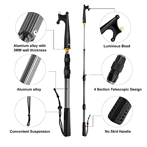 Sanlike Telescopic Boat Hook,Docking Telescopic Pole,Floating,Durable,Rust-Resistant With Luminous Bead 4 Sections Extension Boat Hooks Boating Accessories Non-Slip Push Pole For Docking #TOP3