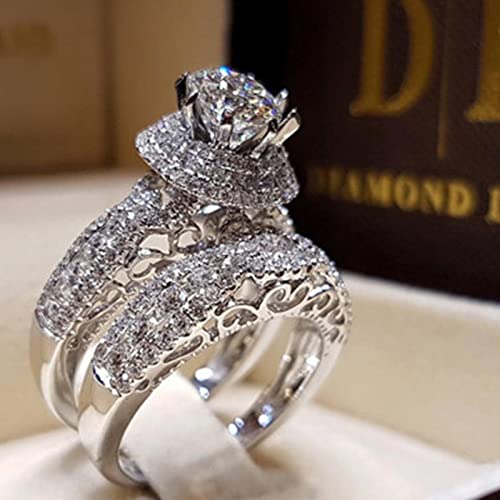 Outsta Toys Round Solitaire Rings For Women Engagement Wedding Band Adjustable Promise Rings For Anniversary Rhinestone Studded Zirconia Rings Imitation Diamond Wedding Ring Jewelry Gifts #TOP3