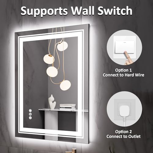 32" x 24" LED Bathroom Mirror with Lights, Front and Backlit Mirror, Anti-Fog Lighted Vanity Mirror, Stepless Dimmable, 3 Colors LED Mirror (Horizontal/Vertical)