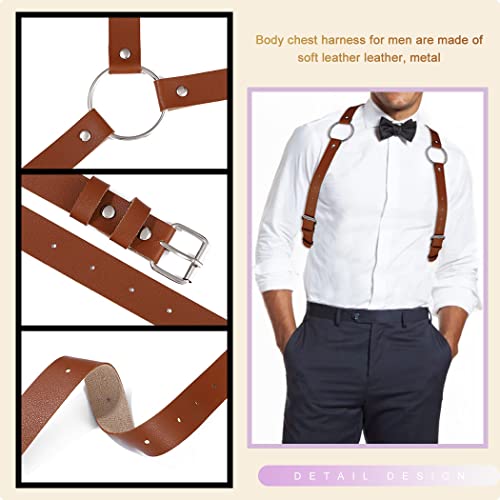 COSYDAYS Men Leather Chest Harness Belt Punk Body Shoulder Harness Ring Adjustable Buckle Straps Party Rave Body Jewelry (Brown)4