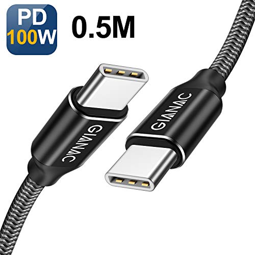 QGhappy Cable USB C a USB C [0.5M], Cable Tipo C de Carga Rápida 100W 20V / 5A PD Cable de Datos para MacBook, MacBook Pro, iPad Pro 2018, MacBook Air,ChromeBook Pixel, Galaxy S8+,Nintendo Switch
