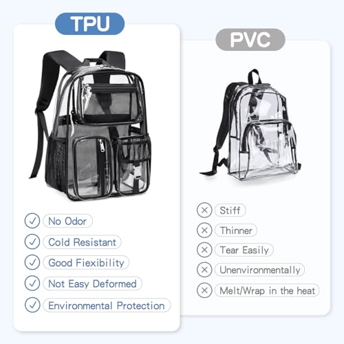 Cusangel Clear X-Large Backpack Heavy Duty Clear BookBag,17.5inch TPU Large Capacity See Through Backpack for Sport Events,Travel,Plastic backpacks for 15age+2