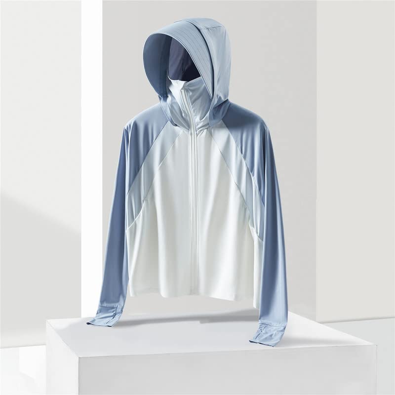 Shanghai Story Fishing Shirt UPF 50+ UV Sun Protection Long Sleeve Jacket Hoodie with Face Mask For Women White/Grey L