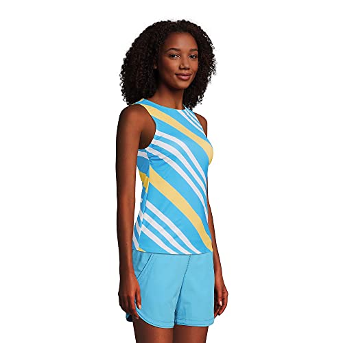 Lands' End Womens Chlorine Resistant High Neck Tankini Top Turquoise Awning Stripe Regular 84