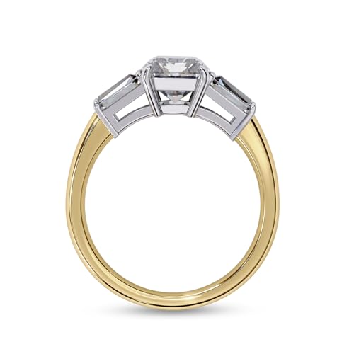 Three Stone Engagement Ring for Women, Center 9x6.5mm Emerald Cut Lab Created Moissanite Promise Ring in 10K / 14K Solid Gold or 925 Sterling Silver Jewelry Gift for Her4