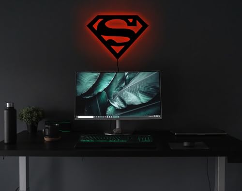 Image of AD INFINITUM Batman LED Wall Lamp, Comic Lover, Bat Cave, Night Lamp, for Gift, Kids Room, Gaming Setup, Gaming Room, Man Cave (Superman)
