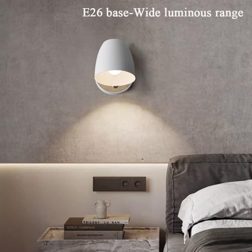 Image of White Wall Lights for Bedroom,Modern Wood Wall Sconces Hardwired with 350Rotation Metal Shade,E26 Wall Lamp with Switch for Living Room,Nightstand,Dining Room,Hallway,Corner,Stairway,Wall Decor