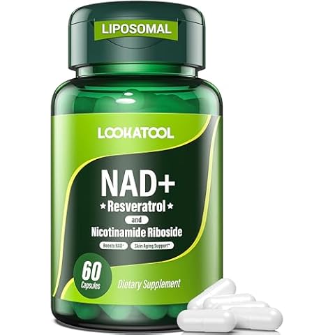 Lookatool NAD+ Resveratrol Supplement, Liposomal Resveratrol, Quercetin NR Supplement for Anti-Aging, Focus, Energy,60 Capsules Cover