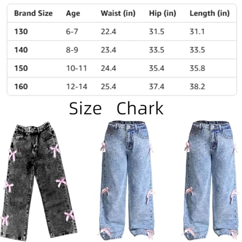 Bow for Girls Wide Leg Baggy Denim Pants,Cute High Waisted Kids Clothes Casual,Teen Trendy Washed Jean Flare Leg Trouser2