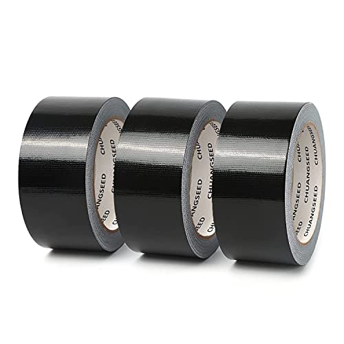 CHUANGSEED Lot de 3 rubans adhésifs en toile noir,bricolage heavy duty duct tape black,210 mic x 50mm x 27,4m de qualité supérieure résistants à l'eau, ruban adhésif de réparation,gaffer noir