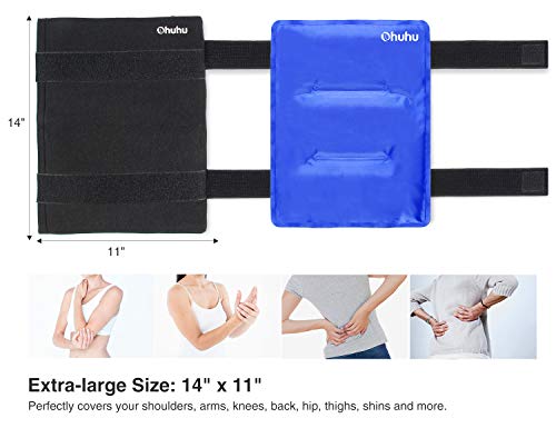 Ice Packs for Injuries: Ohuhu XL Reusable Ice Packs with Wrap 14" X 11" Hot Cold Gel Ice Pack Flexible Pain Relief for Shoulder Knee Back Hip Aches Injury-Blue - Thumbnail 2